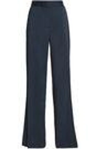 Shop Oscar De La Renta Crepe Wide-leg Pants In Navy