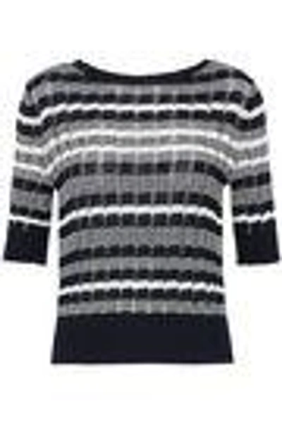 Shop Oscar De La Renta Woman Striped Crochet-knit Sweater Navy