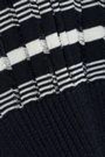 Shop Oscar De La Renta Woman Striped Crochet-knit Sweater Navy