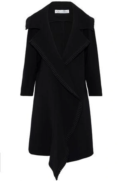 Shop Oscar De La Renta Woman Pleated Wool-blend Coat Black