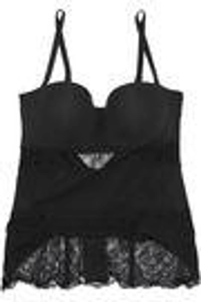 Shop La Perla Woman Corded Lace-paneled Stretch-knit Corset Black