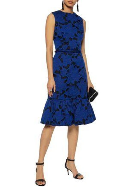 Shop Oscar De La Renta Woman Belted Fil Coupé Dress Royal Blue