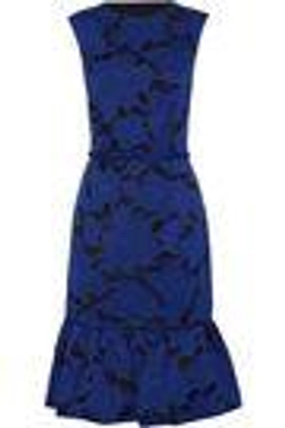 Shop Oscar De La Renta Woman Belted Fil Coupé Dress Royal Blue