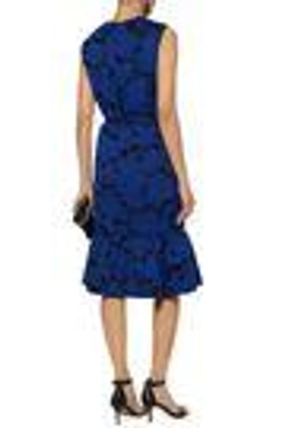 Shop Oscar De La Renta Woman Belted Fil Coupé Dress Royal Blue