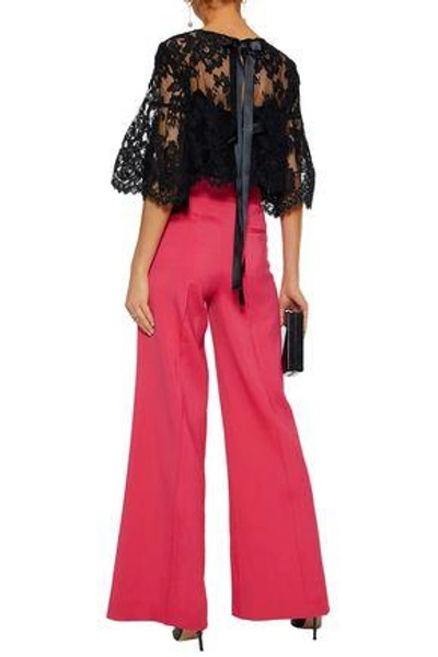 Shop Oscar De La Renta Bow-embellished Cotton Corded Lace Top In Black