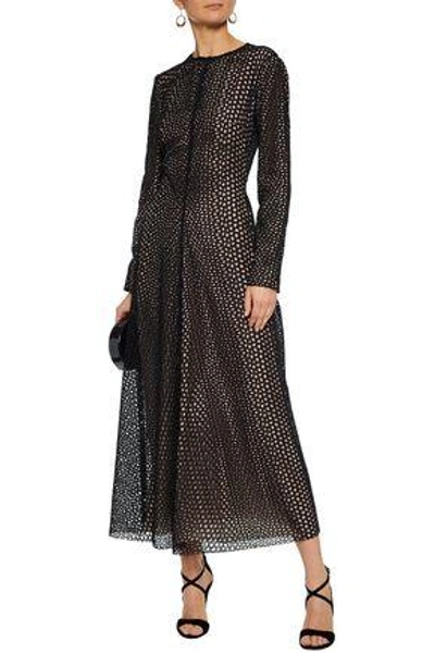 Shop Lanvin Broderie Anglaise Cotton And Silk-blend Midi Dress In Black