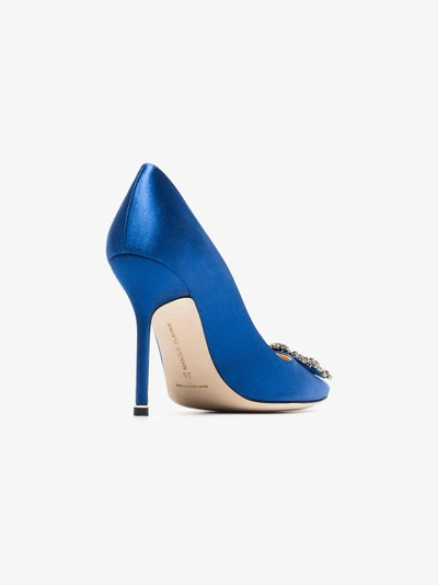 Shop Manolo Blahnik Blue Hangisi 105 Satin Pumps