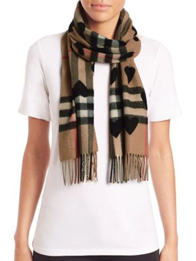 Burberry Heart-print Giant Check Cashmere Scarf In Black | ModeSens