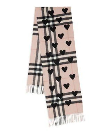 Shop Burberry Heart-print Giant Check Cashmere Scarf In Black