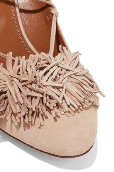 Shop Aquazzura Woman Wild Thing Lace-up Fringed Suede Pumps Sand