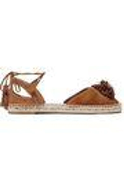 Shop Aquazzura Woman Sunshine Pompom-embellished Suede Espadrilles Camel