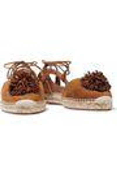 Shop Aquazzura Woman Sunshine Pompom-embellished Suede Espadrilles Camel