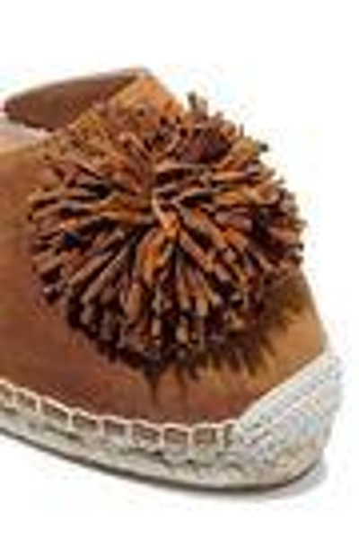 Shop Aquazzura Woman Sunshine Pompom-embellished Suede Espadrilles Camel