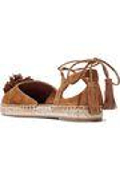 Shop Aquazzura Woman Sunshine Pompom-embellished Suede Espadrilles Camel