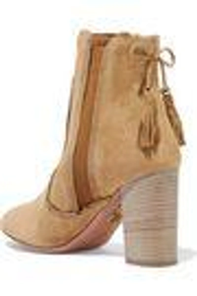 Shop Aquazzura Woman Tristan Fringed Suede Ankle Boots Tan