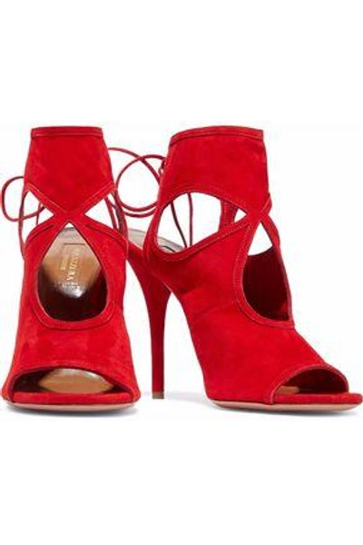Shop Aquazzura Sexy Thing Cutout Suede Sandals In Red