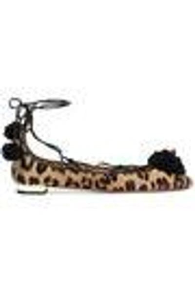 Shop Aquazzura Woman Sunshine Pompom-embellished Leopard-print Calf Hair Ballet Flats Animal Print