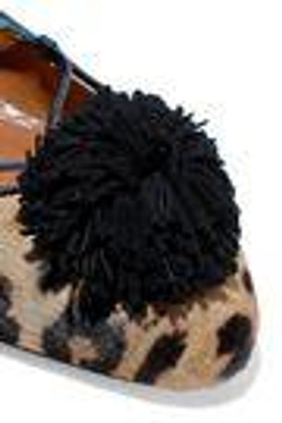 Shop Aquazzura Woman Sunshine Pompom-embellished Leopard-print Calf Hair Ballet Flats Animal Print