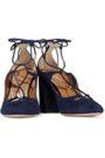 Shop Aquazzura Woman Dancer Cutout Lace-up Suede Pumps Midnight Blue