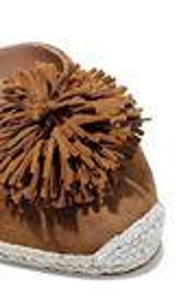 Shop Aquazzura Sunshine Pompom-embellished Suede Wedge Sandals In Brown