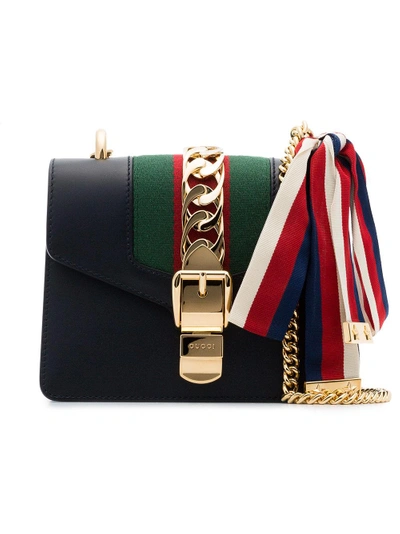 Shop Gucci Navy Sylvie Mini Leather Bag - Blue
