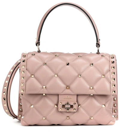 Shop Valentino Candystud Leather Shoulder Bag In Neutrals