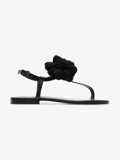 Shop Álvaro González Álvaro Black Arjan Pom Pom Leather Sandals