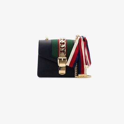 Shop Gucci Navy Sylvie Mini Leather Bag In Blue