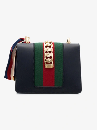 Shop Gucci Navy Sylvie Mini Leather Bag In Blue