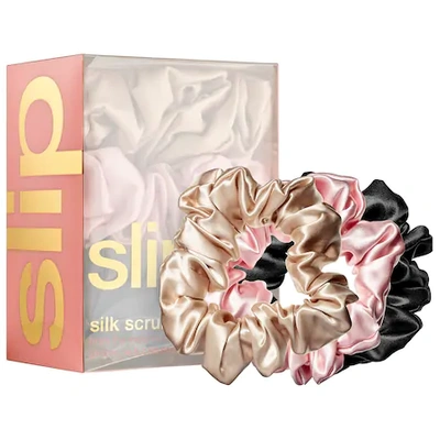 Shop Slip Large Silk&trade; Scrunchies Black, Pink, Caramel