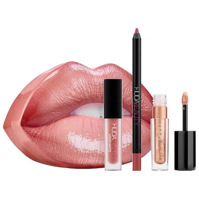 Shop Huda Beauty Contour & Strobe Lip Set Bombshell (subtle Pinkish Nude) / Ritzy (semi-sheer Champagne With Gold And