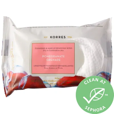 Shop Korres Pomegranate Cleansing & Make-up Removing Wipes For Oily And Combination Skin 25 Wipes