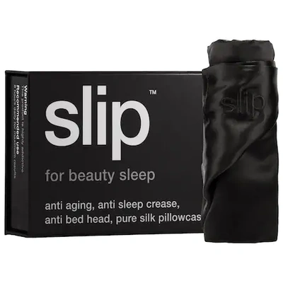 Slip Embroidered Silk Queen Pillowcase - Black