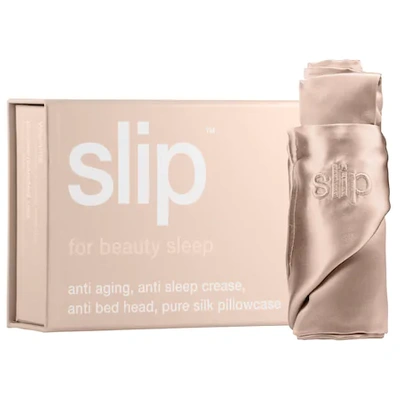 Slip Embroidered Silk Queen Pillowcase - Beige