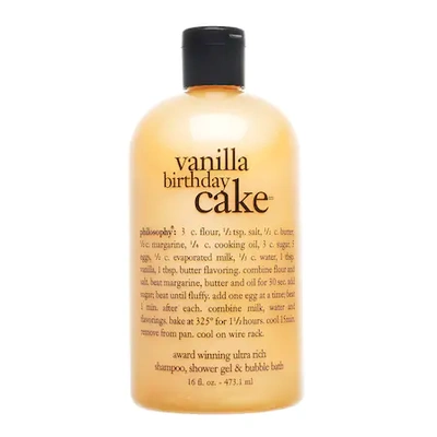Shop Philosophy Vanilla Birthday Cake Shampoo, Shower Gel & Bubble Bath 16 oz/ 480 ml