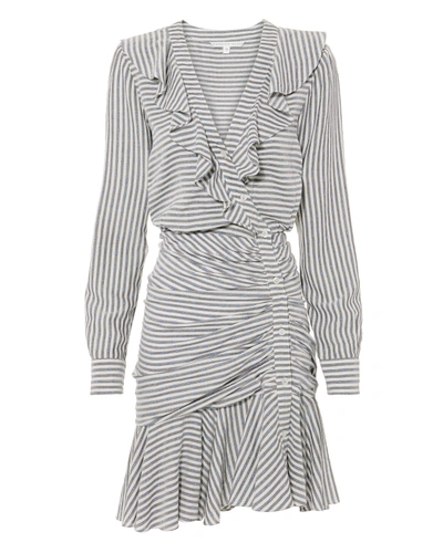 Shop Veronica Beard Kai Ruffle Striped Mini Dress Blue-lt