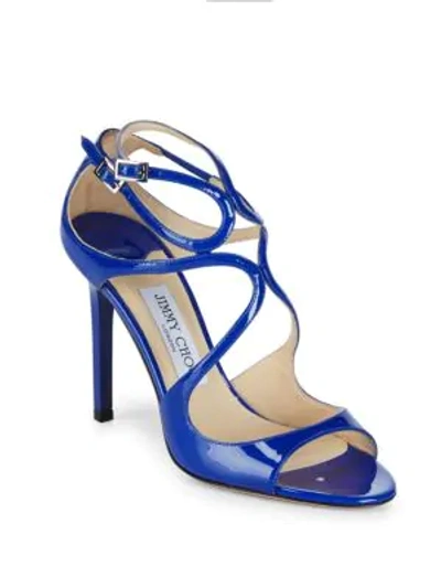 Shop Jimmy Choo Lang Patent Leather Sandals In Cobalt