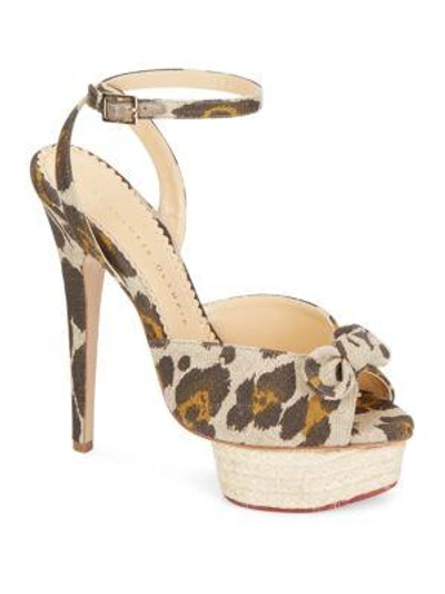 Shop Charlotte Olympia Serena Leopard-print Linen Platform Sandals