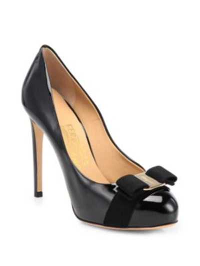 Shop Ferragamo Rilly Patent Leather Bow Pumps In Black