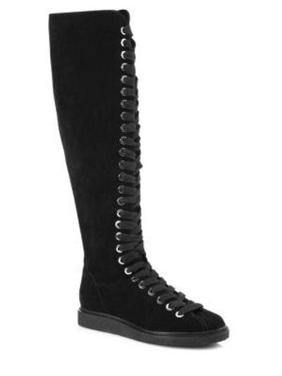 Shop Alexander Wang Emmanuel Suede Lace-up Knee-high Boots In Black