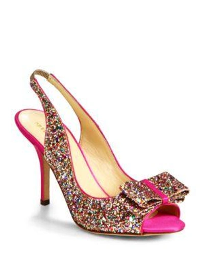 Shop Kate Spade Charm Satin And Glitter Leather Slingback Pumps In Multi