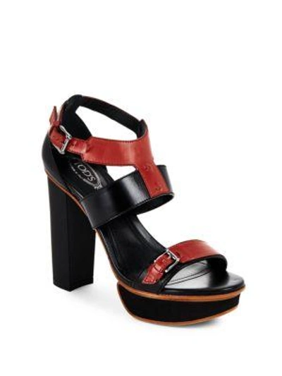 Shop Tod's Two-tone High Heel Platform Sandals In Red