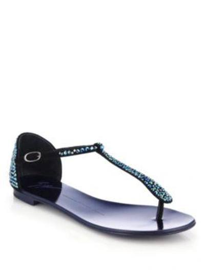 Shop Giuseppe Zanotti Crystal-studded Suede Thong Sandals In Aqua