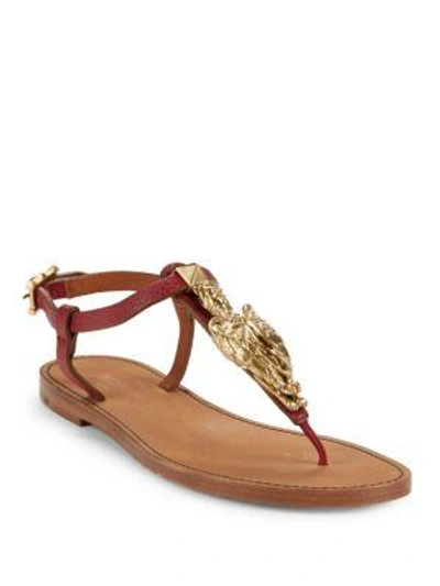 Shop Valentino Leather T-strap Sandals In Scarlet