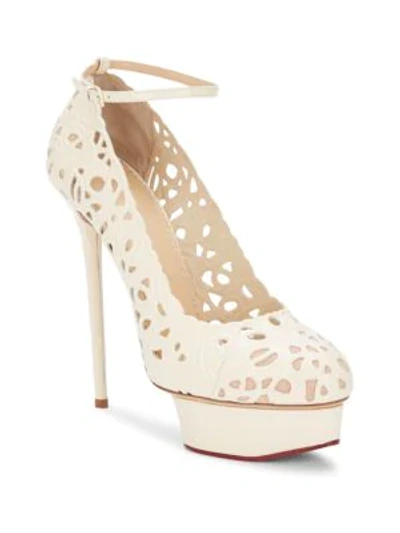 Shop Charlotte Olympia Scribble Dolores Laser-cut Leather Platform Pumps In Off White