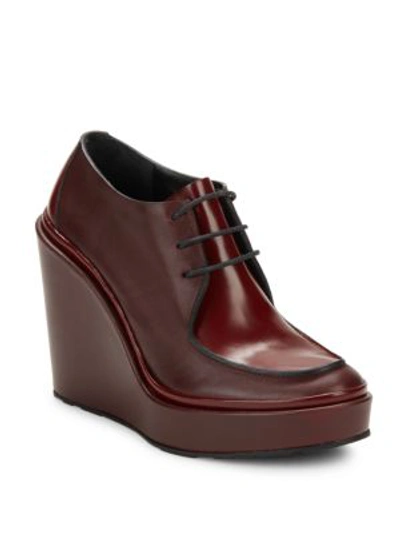 Shop Jil Sander Leather Wedge Ankle Boots In Dark Red