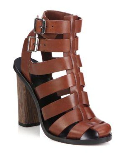 Shop Vince Nicolette Leather Caged Gladiator Sandals In Saddle