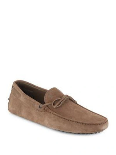 Shop Tod's Suede Tie Drivers In Brown