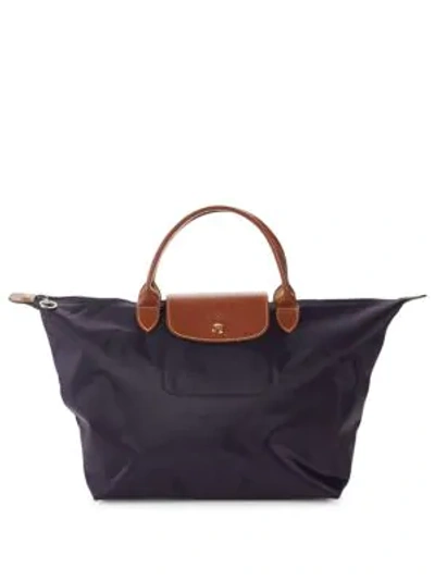 Shop Longchamp Le Pliage Top Handled Tote In Dark Purple