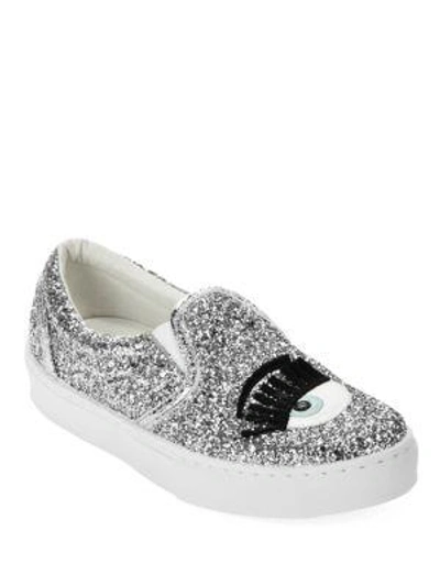 Shop Chiara Ferragni Winking Slip-on Sneakers In Silver